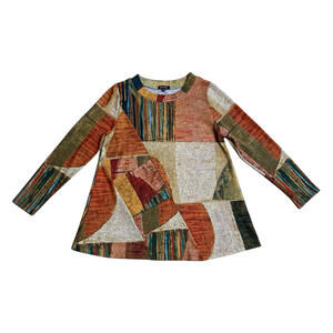 Damee Abstract Art Colorful Asymmetrical Pocket Geometric Tunic Top Blouse Sz S